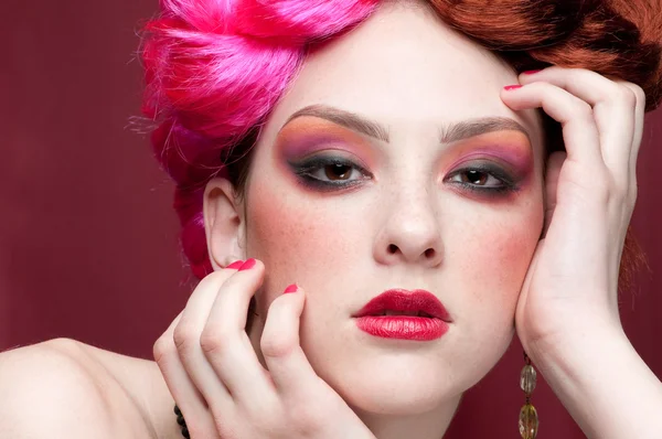 Closeup portrait of fashion girl face with jewel — Stock Photo, Image