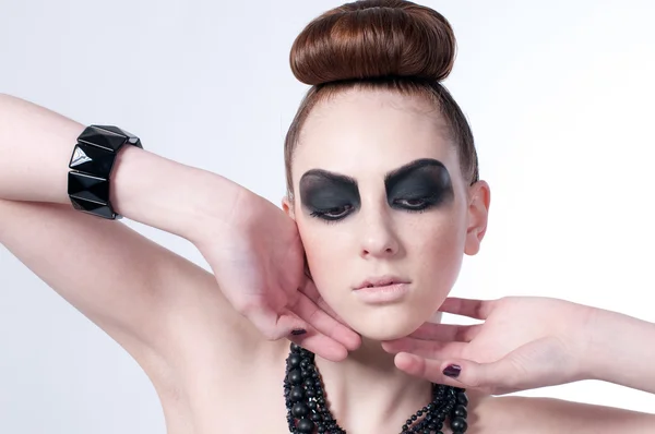 stock image Beautiful fashion model with black make-up