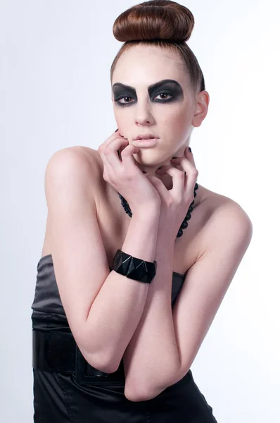 stock image Beautiful fashion model with black make-up