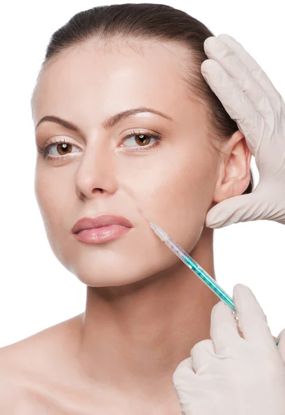 Injeção de botox cosmético no rosto de beleza — Fotografia de Stock