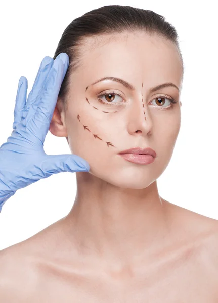 Поправка линии на лице женщины, перед операцией — стоковое фото