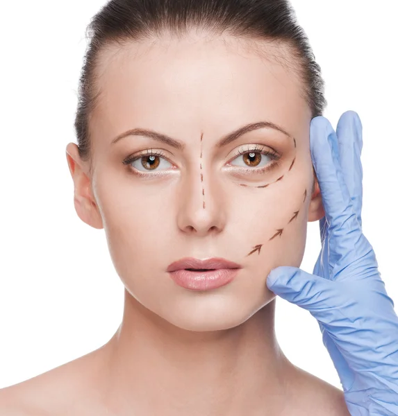 Opravné řádky na ženská tvář, před operací operetion — Stock fotografie