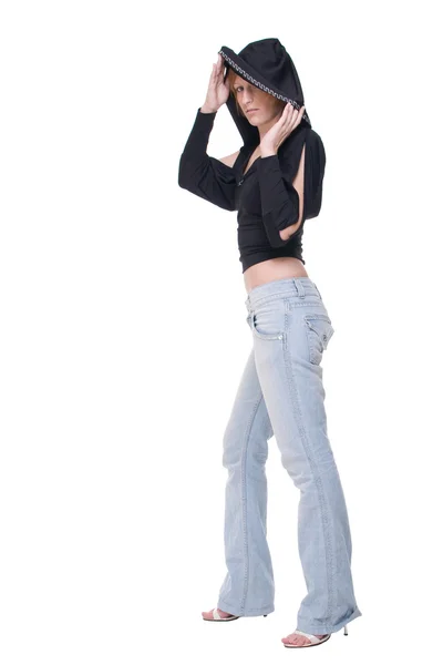 Retrato de menina no topo do clube e jeans — Fotografia de Stock