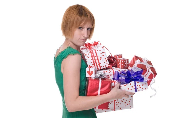Close up portrait of girl with some gifts — Stock Photo, Image