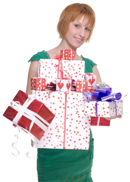 Close up portrait of woman with some gifts — Stock Photo, Image