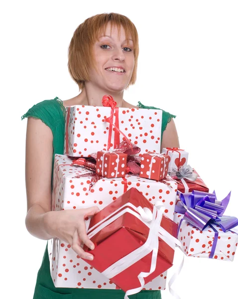 Close up portrait of woman with some gifts — Stock Photo, Image