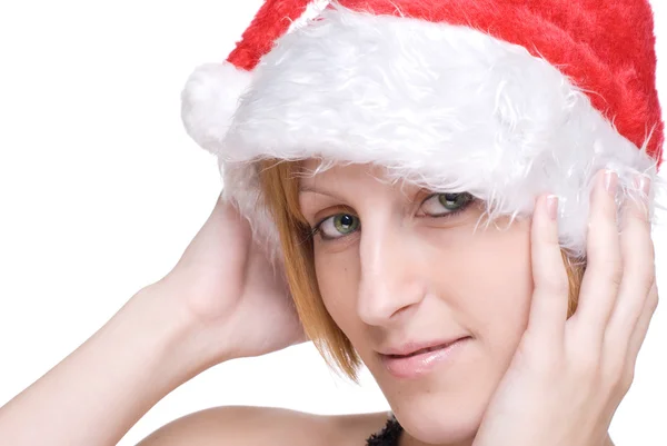 Крупним планом портрет дівчини в капелюсі Санта Клауса — стокове фото
