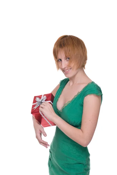 Close up portrait of girl with gift — Stock Photo, Image