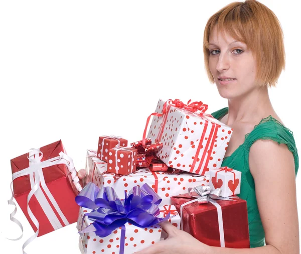 Ritratto ravvicinato di donna con alcuni regali — Foto Stock