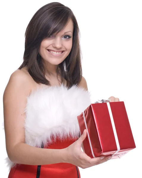 Santa hediyeler ile içinde kadın — Stok fotoğraf