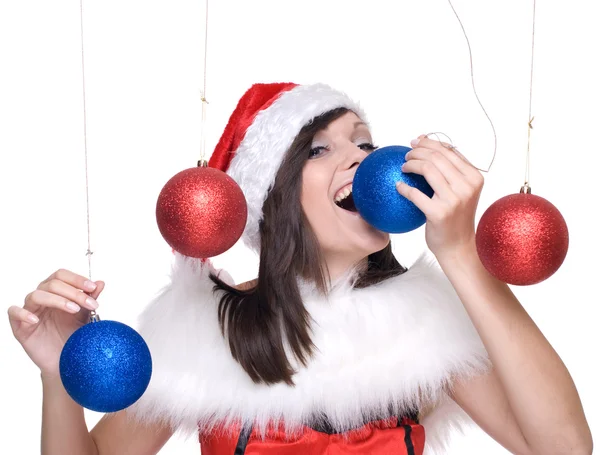 Noel Baba Giydir ve dekorasyonu topları kadında — Stok fotoğraf