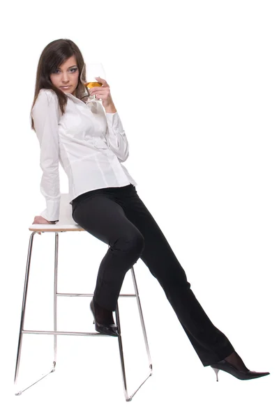 Portrait of young serious business woman and alcohol — Stock Photo, Image
