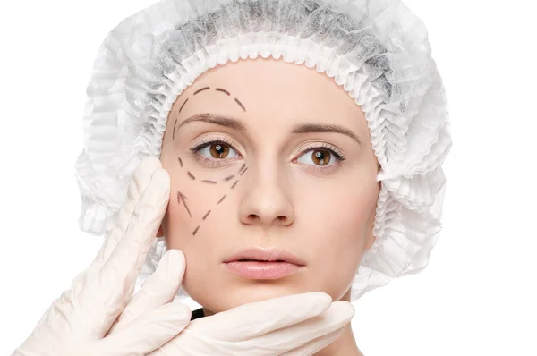Opravné řádky na ženská tvář, před operací operetion — Stock fotografie