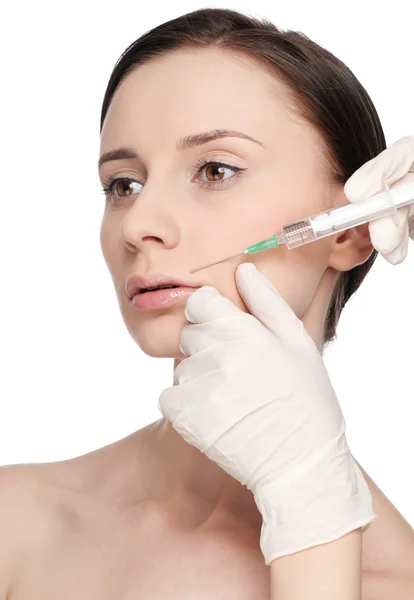 Injeção de botox cosmético no rosto de beleza — Fotografia de Stock