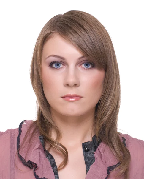 Närbild porträtt av ung vacker kvinna med tydlig makeup — Stockfoto