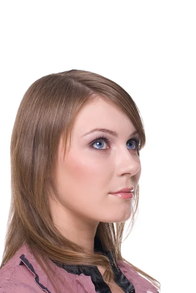 Primer plano retrato de joven hermosa mujer con maquillaje claro —  Fotos de Stock