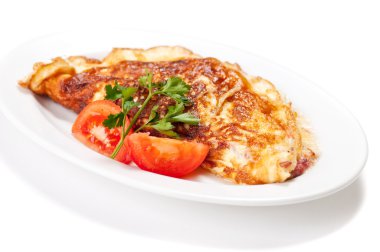 Omelet with herbs and tomatoes clipart