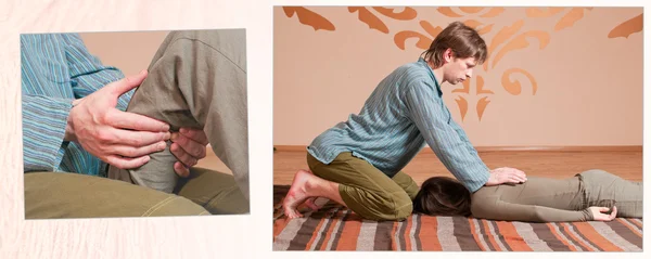 Paar doen yoga. Massage — Stockfoto