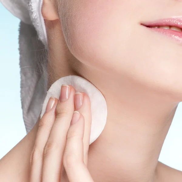 stock image Close-up face of young woman applying sponge