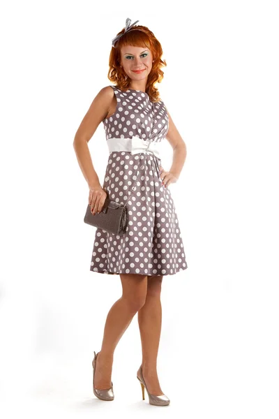 A girl in apolka dot dress — Stock Photo, Image