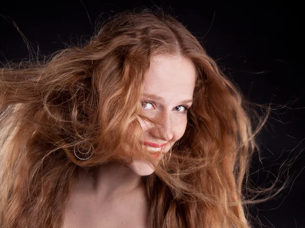 stock image Red-haired girl with red lips