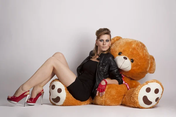 stock image Girl with a big teddy bear