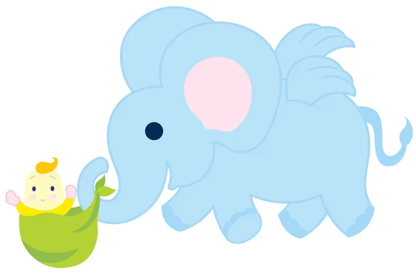 Flygande elefant med baby — Stock vektor