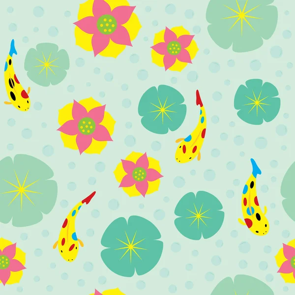 Water Lily Fish Pattern — Stockvector