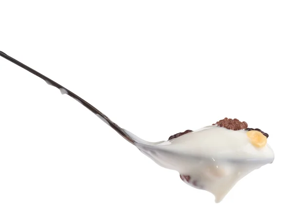 Spoon of yogurt — Stock Photo, Image