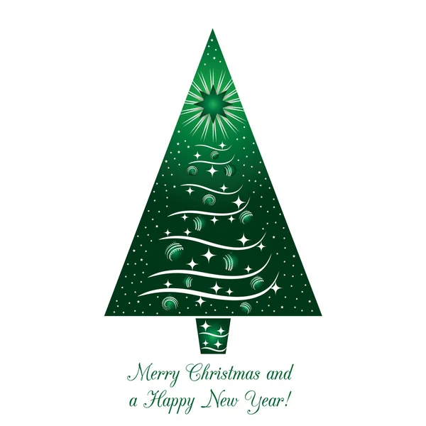 Green Christmas Tree Greeting Card — Stock Vector