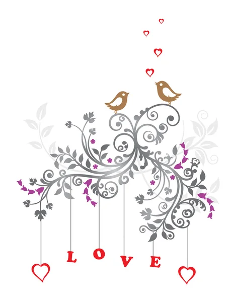 Love birds and a beautiful floral ornament — Stock Vector