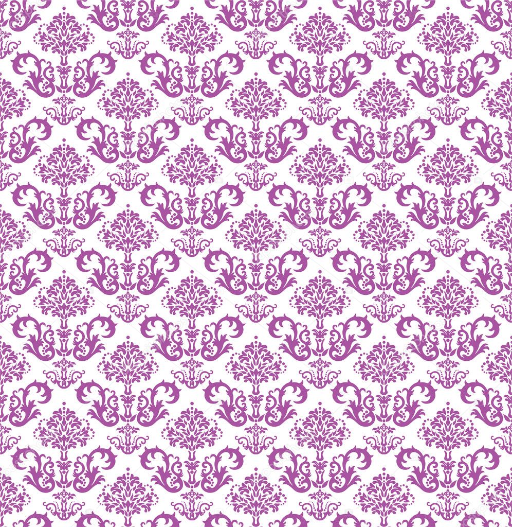 Seamless pink floral wallpaper on white