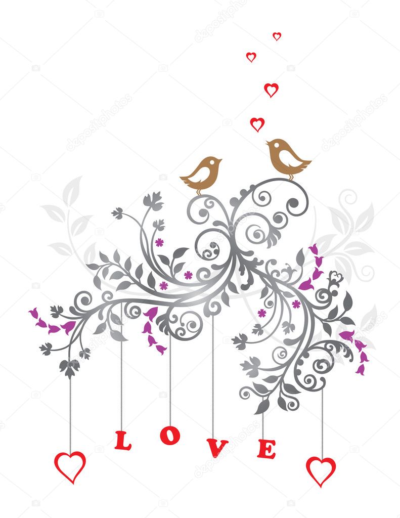Love birds and a beautiful floral ornament