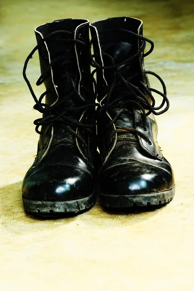 Black Leather Army Boots — Stock Photo, Image