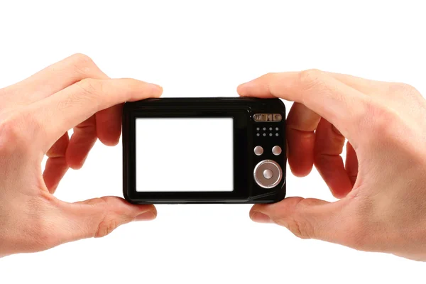 Fotoaparát v rukou izolovaných na bílém pozadí — Stock fotografie