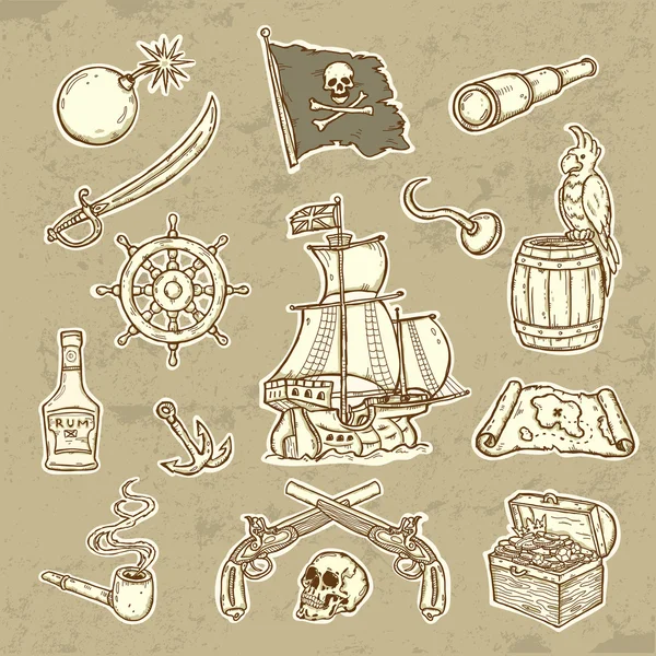 Conjunto de piratas —  Vetores de Stock