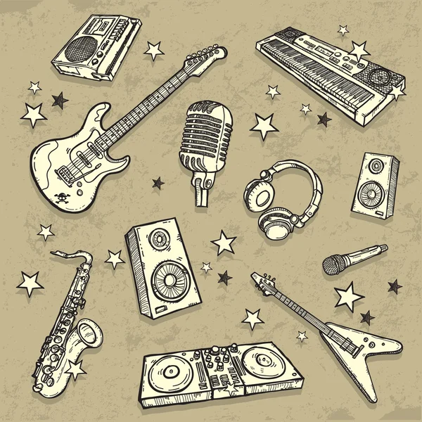 The collection of musical instruments — Stock Vector