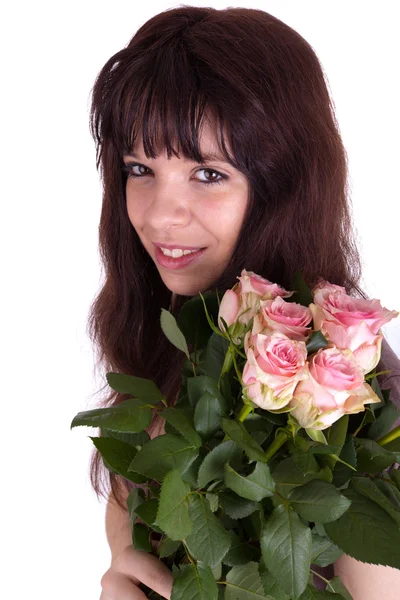 Het meisje met rozen — Stockfoto