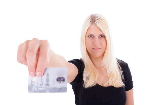 Una joven con tarjeta de crédito — Foto de Stock