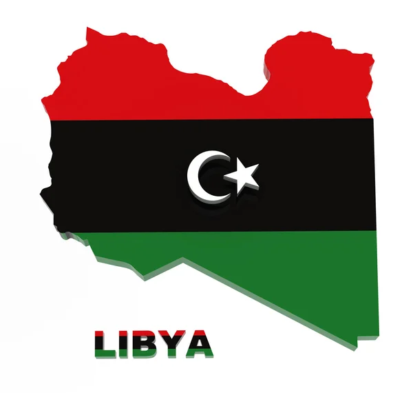 Λιβύη, χάρτη με σημαία, που απομονώνονται σε λευκό με διαδρομή αποκοπής — Φωτογραφία Αρχείου