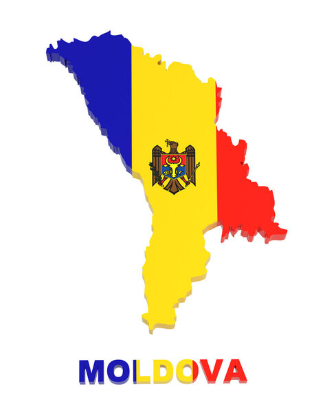 Moldova, map with flag, isolated on white, with clipping path
