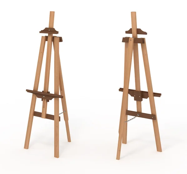 Caballete de madera, vacío, frontal y posterior, aislado con camino de recorte —  Fotos de Stock