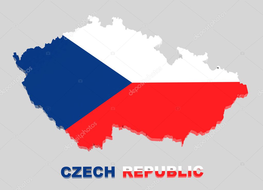 Czech Republic, map with flag, isolated on grey, clipping path