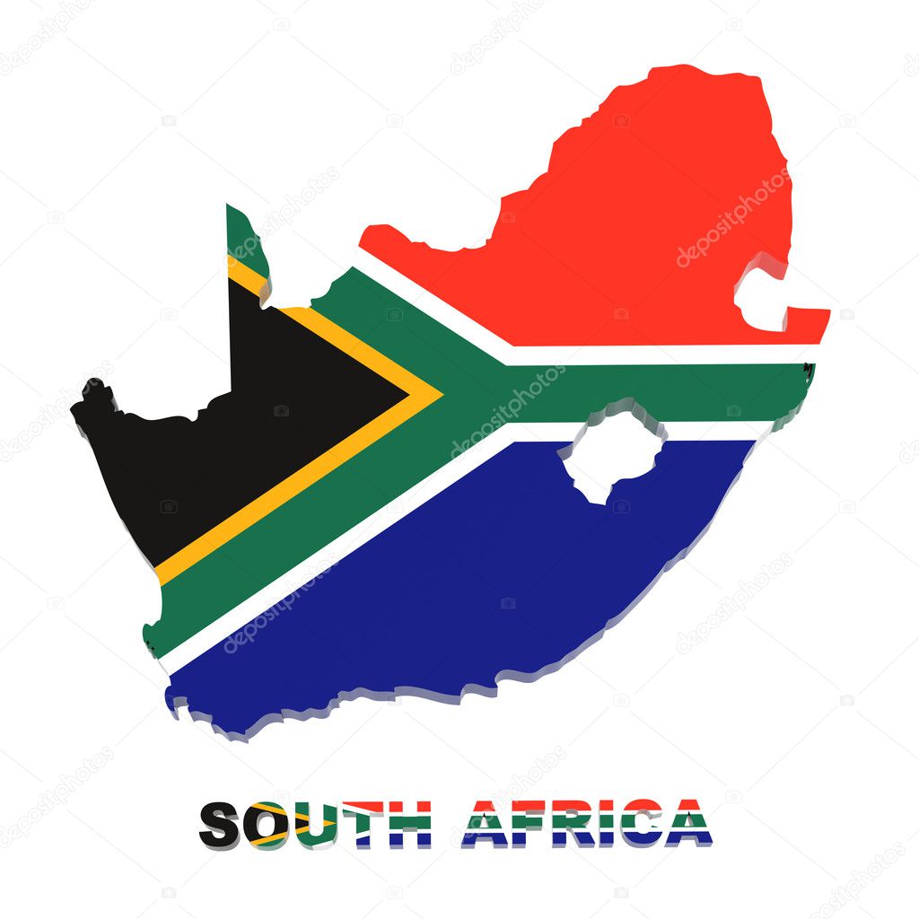 South Africa, map with flag, isolated on white, clipping path