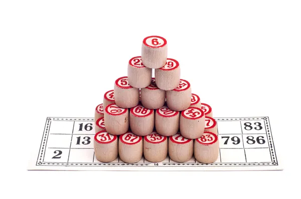 Pyramid of bingo kegs on bingo card — Stock Photo, Image