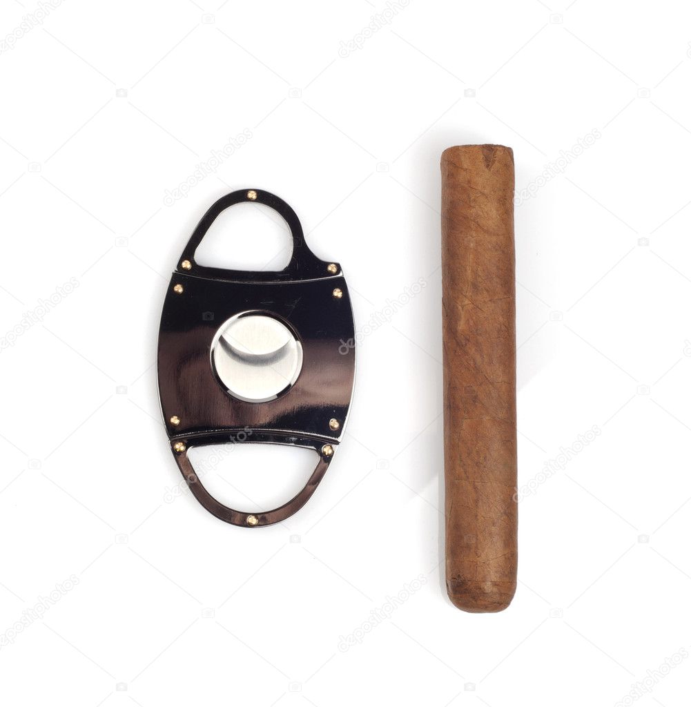 Cigar and a cutter isolated on white background