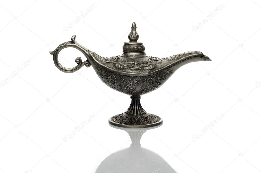 Oil lamp east design with egypt or arabic texture with reflectio