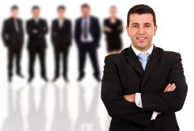 Young business man and his team. Isolated over white background clipart