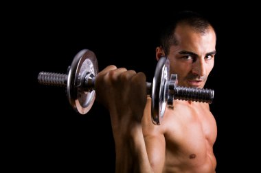 Fitness - powerful muscular man lifting weights clipart