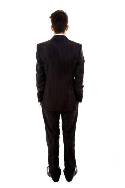 Молодий бізнесмен ззаду повного тіла, ізольований на білому — стокове фото
